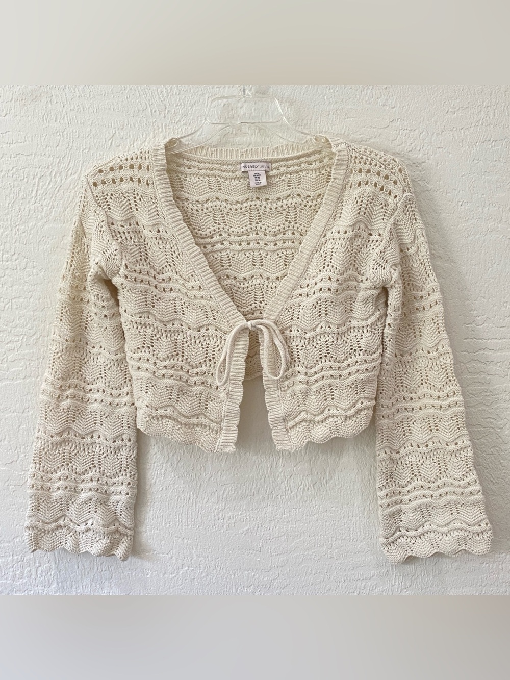 Sincerly Jules Crochet Tie-Front Crop Sweater Cardigan - Cream MEDUIM